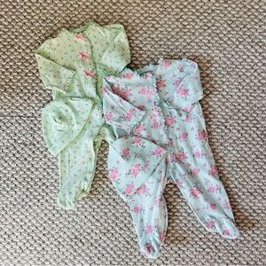 2x Little Me Mint, Pink & Blue Floral Footies w Ruffle Accents and Hats